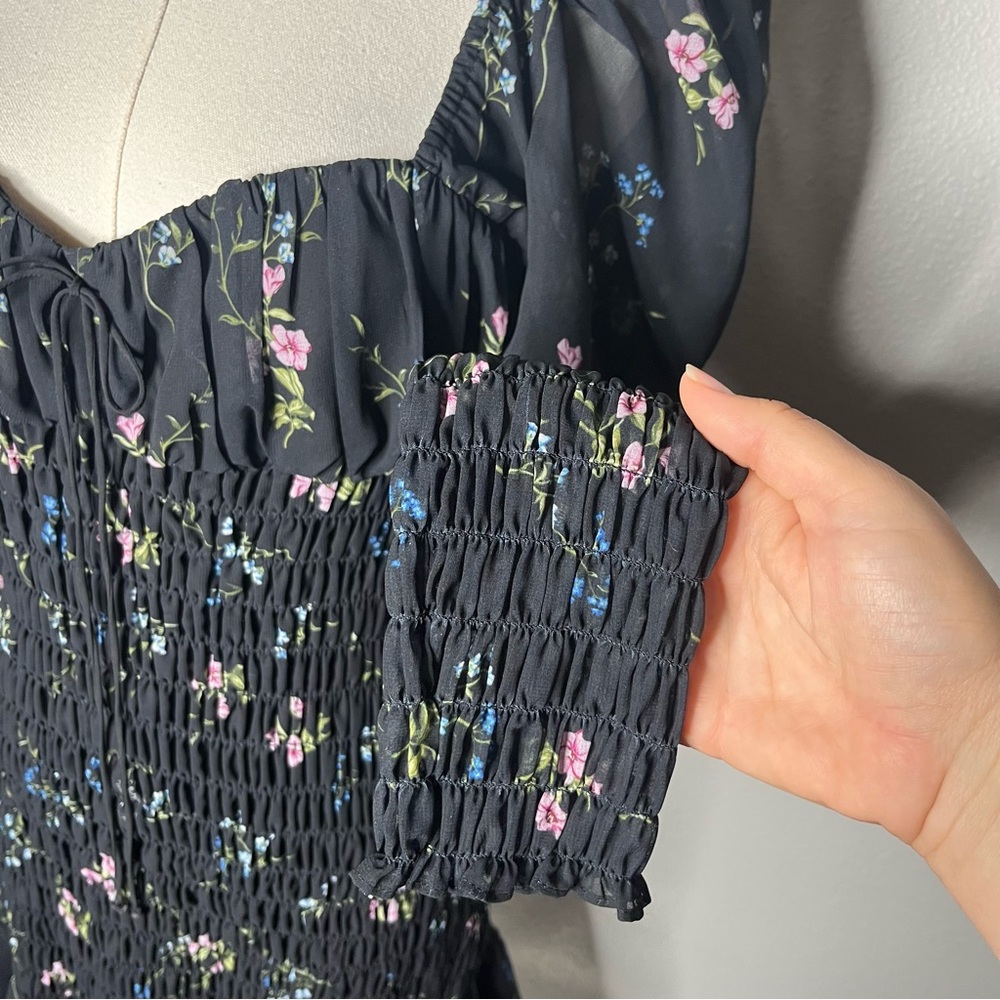 For Love & Lemons Black Floral Long Sleeve Smocked Dixon Mini Skirt - Picture 8 of 10